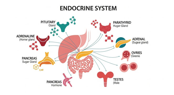 Diagram of the Human Endocrine System and its Glands.