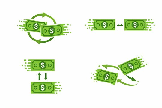Animated dollar bills merging and splitting in circular motion with energy effects