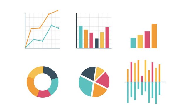 Animated corporate data visualization and financial charts dashboard loop, charts grid business analytics presentation