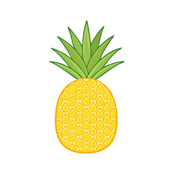 Vibrant stylized illustration of a ripe, golden pineapple with green leafy crown, representing tropical fruit and summer.