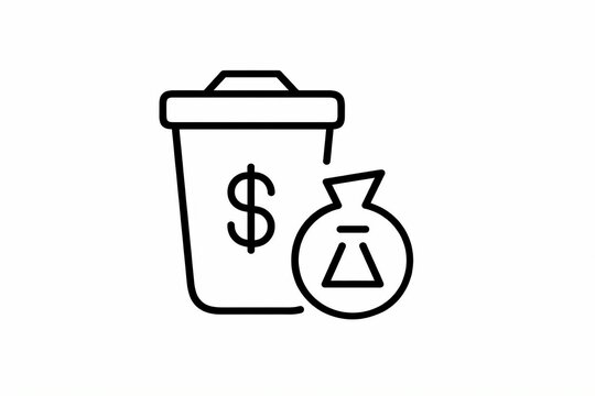 Trash bin icon with dollar sign and recycling symbol