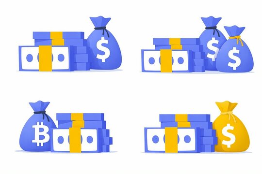 Illustration of digital money and cryptocurrency exchange with dollar and bitcoin bags