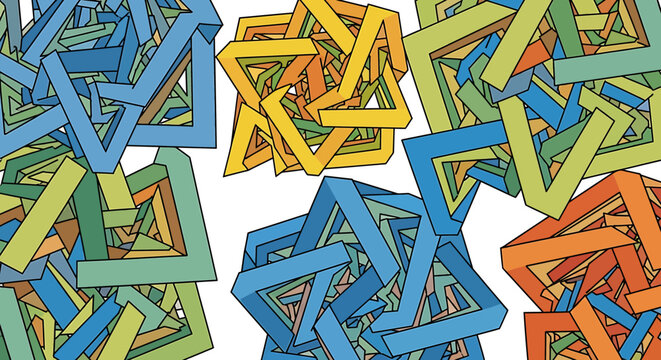 Abstract Geometric Pattern of Colorful Interlocking Impossible Shapes.