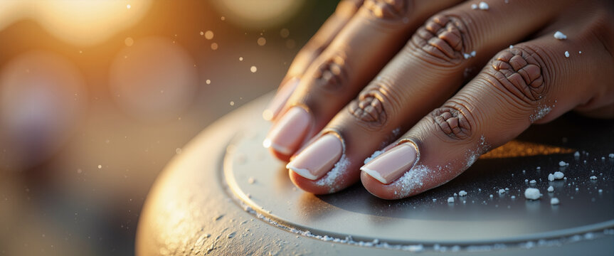 Close-up of hand with chalk on discus preparation for throw  