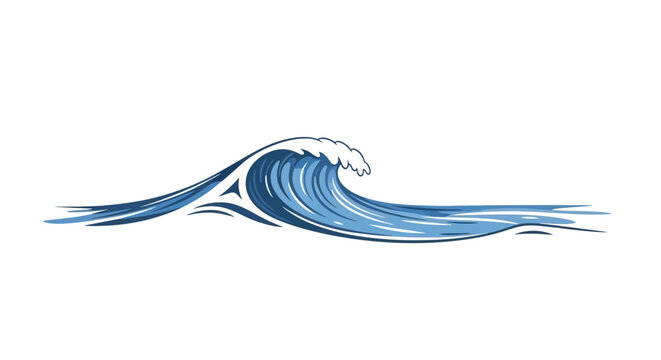 Stylized Ocean Wave Illustration: Blue Water Crest on White Background