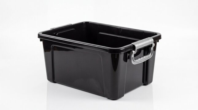 Black Storage Bin with Handle Isolated on White Background.