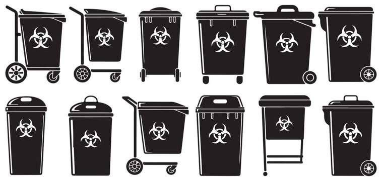Medical waste bin and biohazard container icon set for hospital safety  vector illustration eps 10