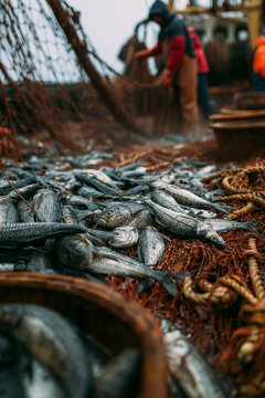 Commercial Fishing Vessel: Sustainable Catch and Seafood Harvest on Open Sea