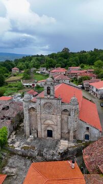Aerial view of the historic Church of Santa Marina de Augas Santas