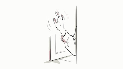 Fototapeta premium Hand waving from an open doorway, line art illustration