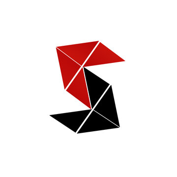 Modern origami style letter S monogram vector with sharp red and black polygon facets