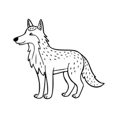 Fototapeta premium Cartoon line art of a stylized wolf standing alert with fur texture detail