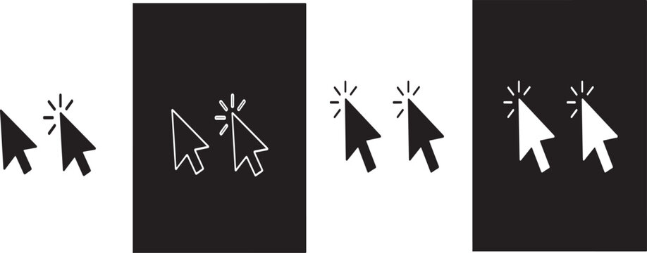 Two computer mouse cursors clicking on each other with explosion effect in black and white isolated on white background