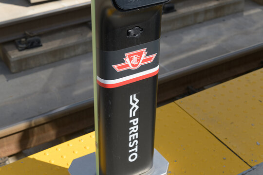 transit pass scanner at a Metrolinx Eglinton Line 5 stop, Toronto