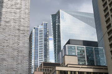 Fototapeta premium looking east on Richmond St W from University Av to modern office buildings incl the EY tower, Richmond-Adelaide Centre, 100 Adelaide St W, Toronto