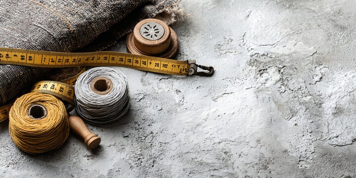 Tailor Supplies with Measuring Tape Fabric and Scissors