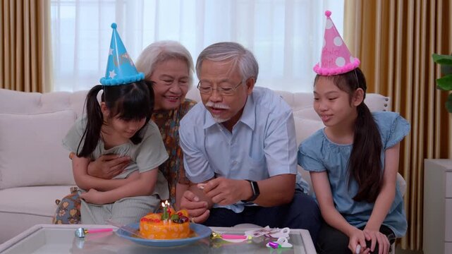 Family Birthday Moments: A heartwarming scene unfolds as a multigenerational family gathers to celebrate a special birthday, complete with a cake and joyful expressions.