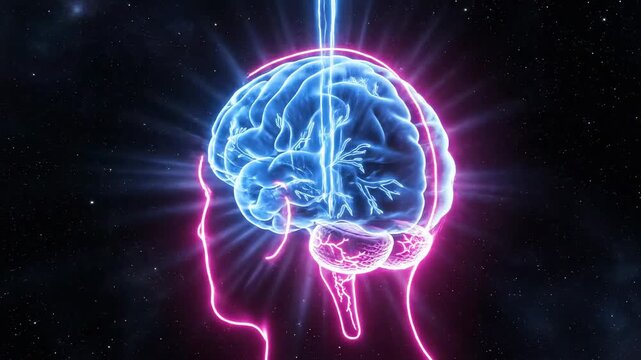 Glowing human brain illustration representing artificial intelligence and futuristic neuroscience technology.