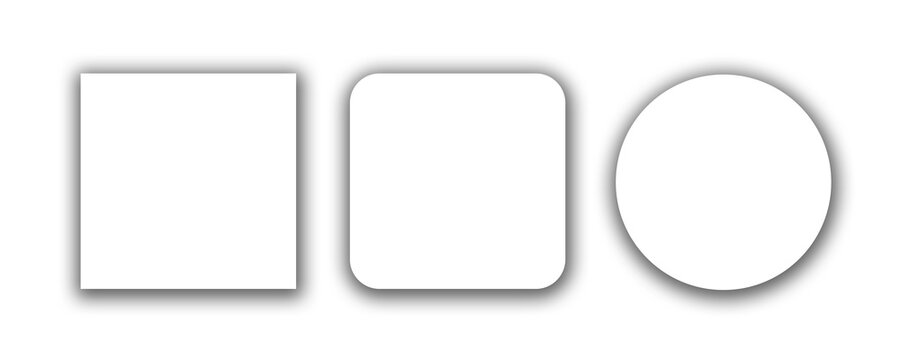White square rounded square and circle shapes isolated on transparent background