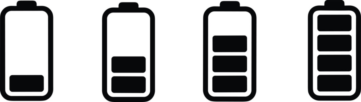 Battery Charge Level Icon Set Isolated on White Background for Power, Energy, Mobile, and Technology Design