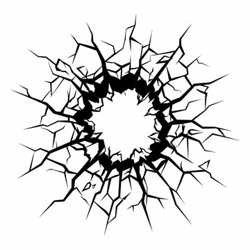 Cracked surface with broken lines and holes.