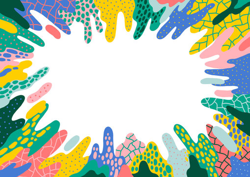 Hand Drawn Summer colors Abstract Border with Organic Shapes PNG