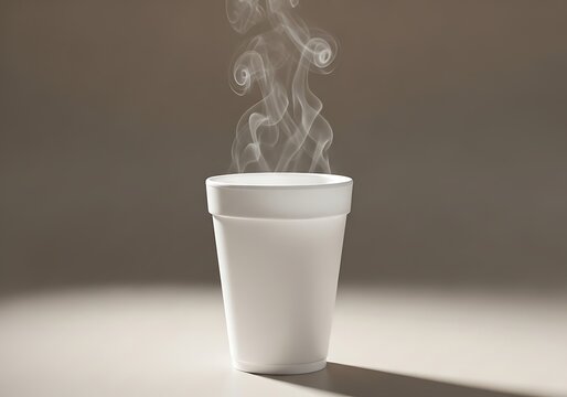 Steaming cup with wisps of smoke. styrofoam coffee cup