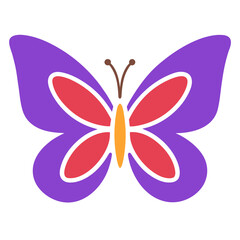 Naklejka premium Colorful butterfly with purple wings and red, orange body, insect with antennae, isolated on transparent background.