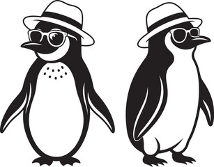 Cute Penguins Wearing Summer Hats and Sunglasses Vector Illustration Set © Nurani