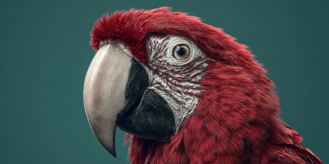 Hyper-Realistic Macaw Parrot Head Portrait on Blue Background © Ily