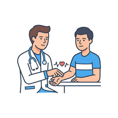 Obraz premium Friendly doctor checking a patient pulse during a healthcare consultation.