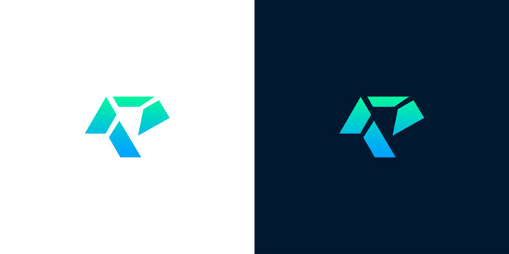 Abstract geometric letter P logo design featuring a modern shape with vibrant blue and green gradient colors, perfect for innovative technology, digital solutions, or consulting brands