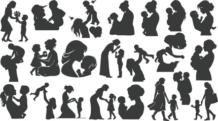 Obraz premium Silhouettes of Mothers and Children Interactions