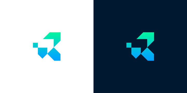 Sleek geometric abstract logo with a dynamic blue and green gradient, embodying modern digital technology, data, and innovative progress for a contemporary brand