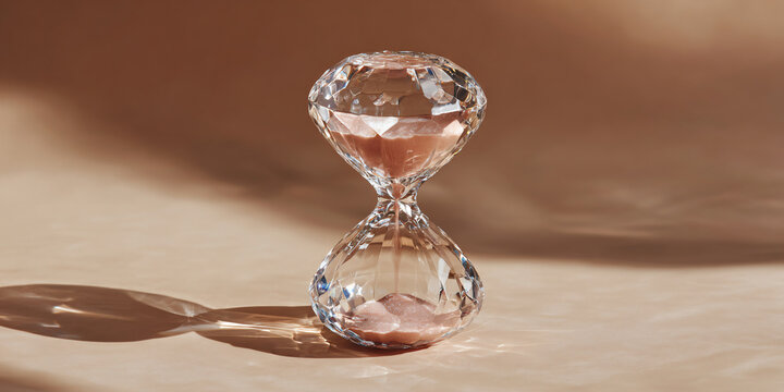 Crystal Hourglass with Diamond on Beige Background