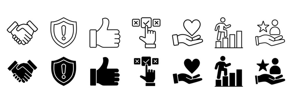 trust building icon set. Reliance and sincerity vector illustration. 