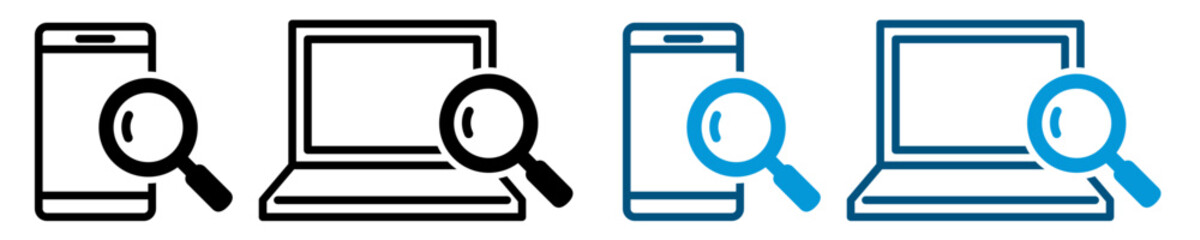 スマホとパソコンの検索アイコンセット デバイス検索を表すWebデザイン素材　Smartphone and Laptop Search Icon Set Device Search Web Design  © ochikosan
