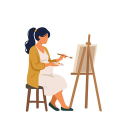 Fototapeta premium Pregnant Artist Painting on Canvas, Future Mother Enjoying Creative Hobby and Art