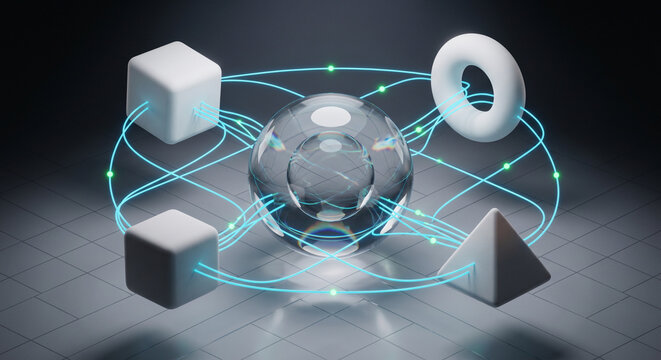 3D High End Illustration of Autonomous Agentic AI Workforce Orchestration and Multi-Agent Task Management for B2B SaaS