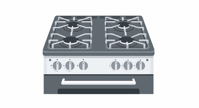 Four burner gas stove with oven and control knobs