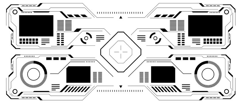 HUD sci-fi interface screen view black circular geometric design virtual futuristic technology creative display on white vector