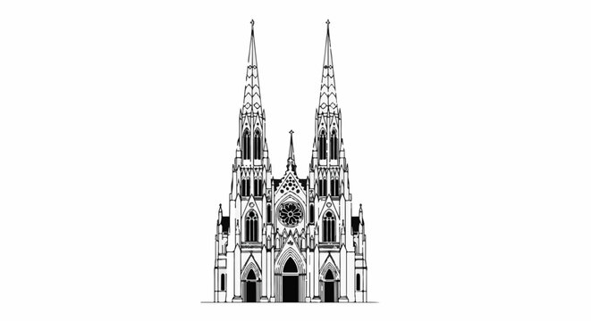 Gothic cathedral with twin spires and rose window