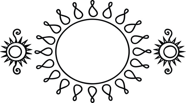 Cute doodle sun frame set. Hand drawn sunshine borders and decorative elements on white.