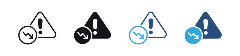 Obraz na płótnie Canvas Reduce Risk icon set. warning triangle with downward trend icons. risk reduction and safety management concept. vector illustration.