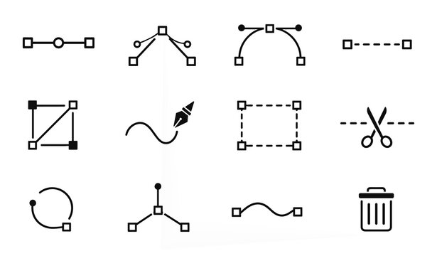 Line Editing Icons Set for Video Image and Vector Graphic Design Tools