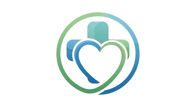 Medical health care logo with a heart and cross symbol inside a circle