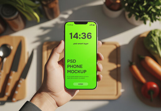 iphone in a kitchen mockup