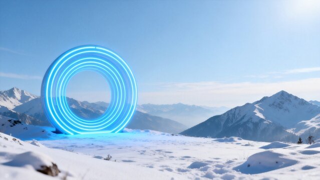 Snowy mountain with glowing blue ring