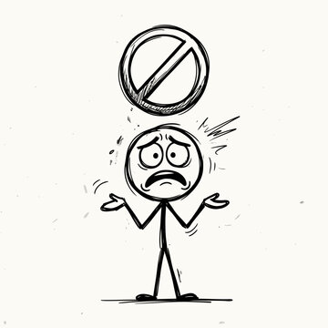 Stick figure under prohibition sign stress.
