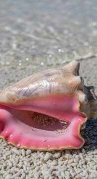 Seashell, pink interior, beach, conch shell, ocean, sandy shore
